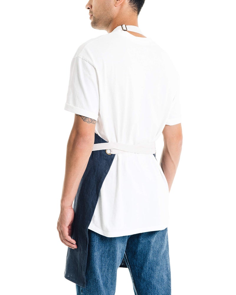 Caldo Linen Kitchen Apron for Cooking- Mens and Womens Linen Bib Apron for Professional Chef, Server, or Barista- Adjustable with Pockets (Navy) - Image 2